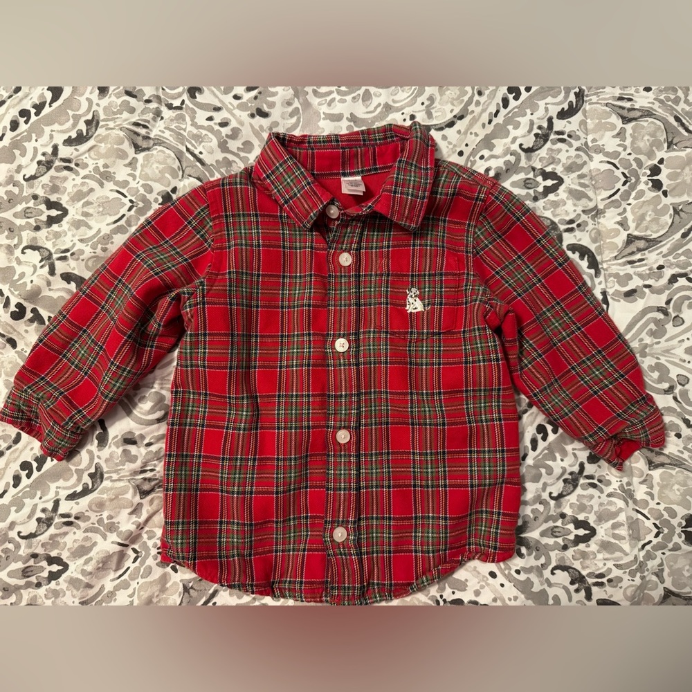 Baby Gap Christmas Plaid Long Sleeve Shirt 12-18 Months 12m-18m Cotton Lined